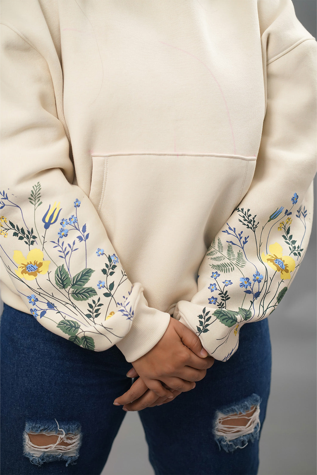 Oversized Sleeve-Print Hoodie