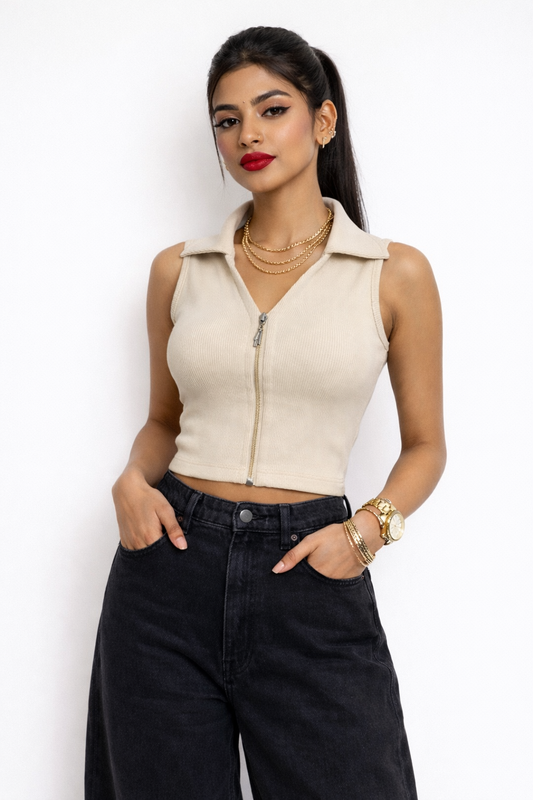 Sleeveless Collar Zipper For Summers