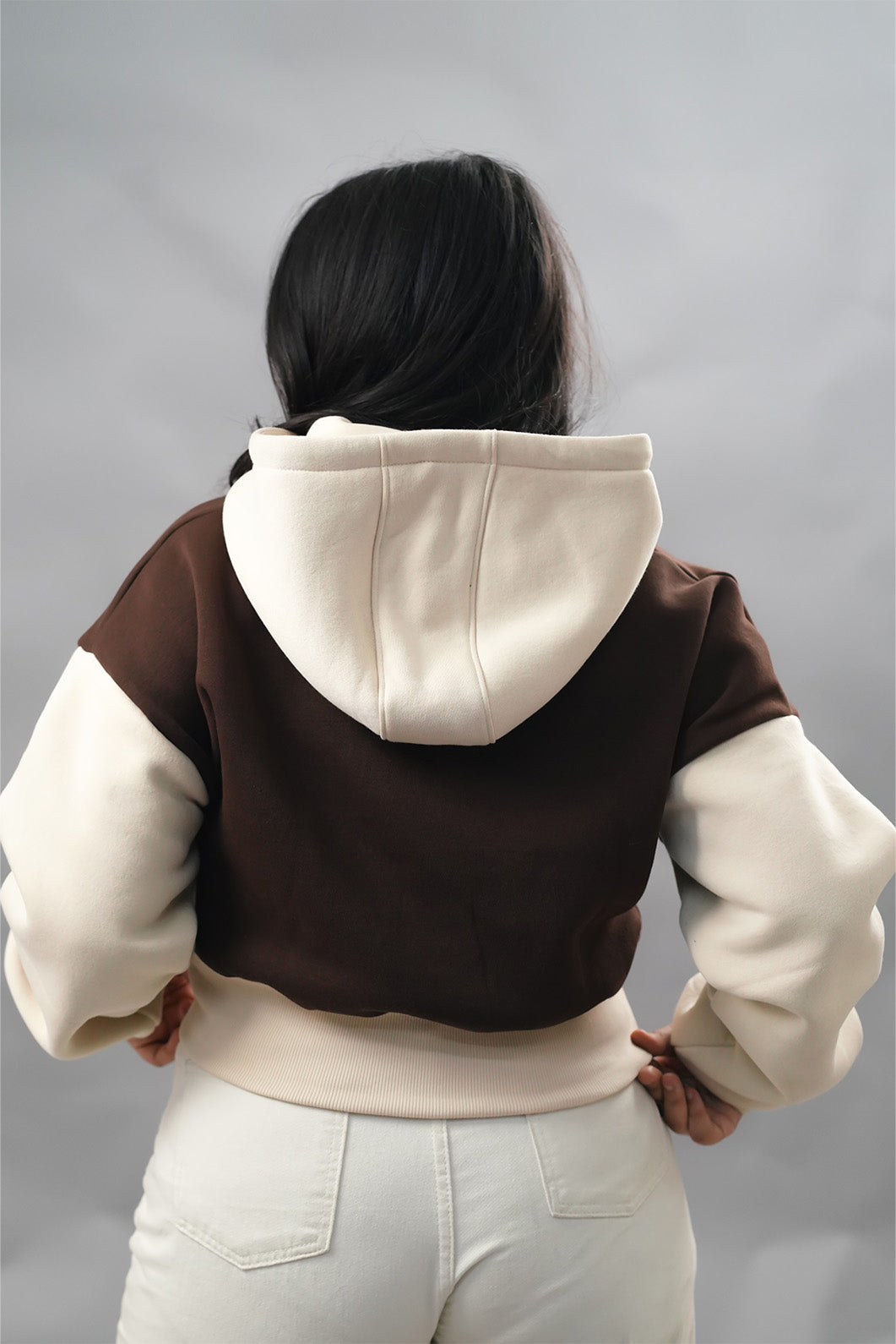 Dual-Tone Oversized Cropped Hoodie