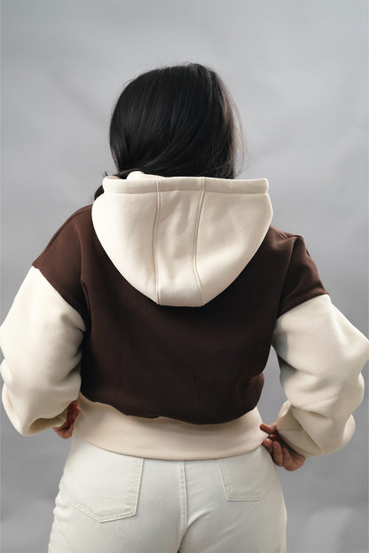 Dual-Tone Oversized Cropped Hoodie