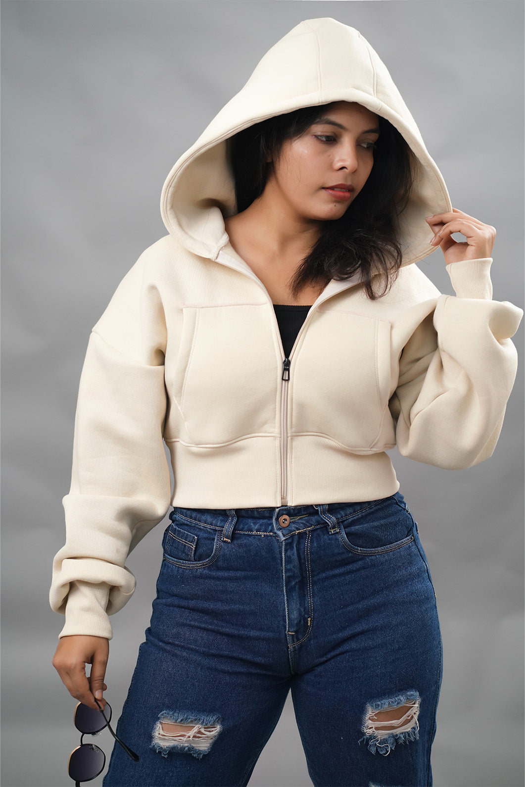 Cropped Oversized  Zip-Up Hoodie
