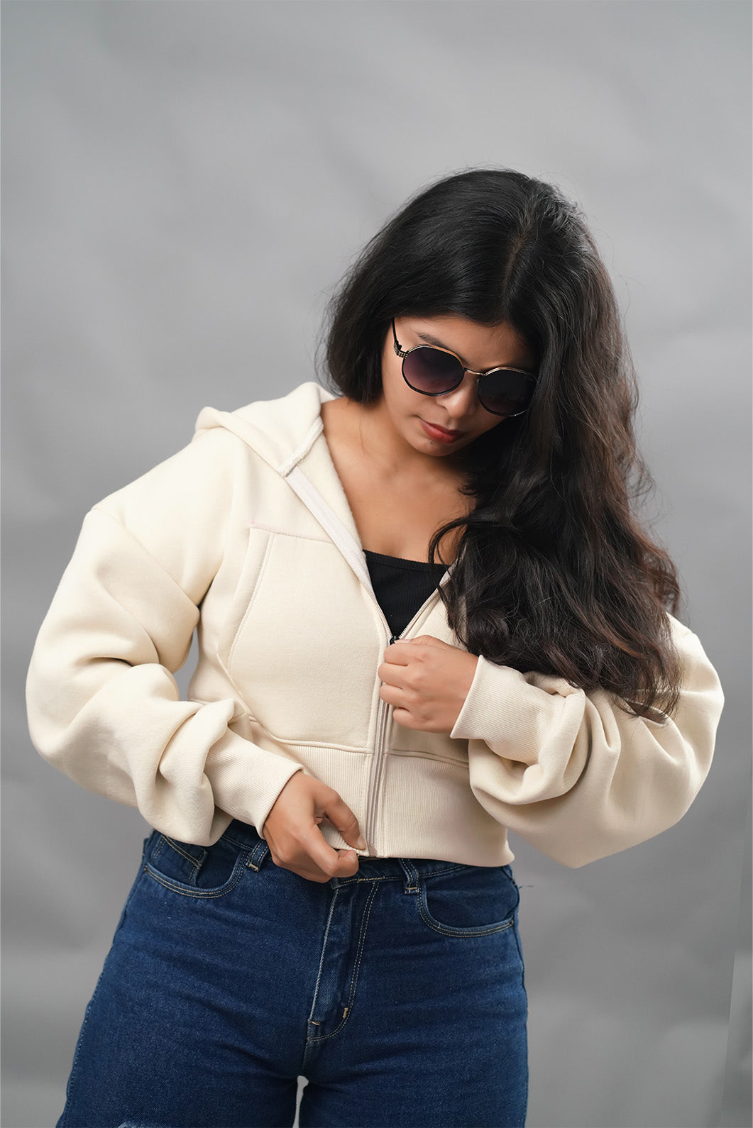 Cropped Oversized  Zip-Up Hoodie